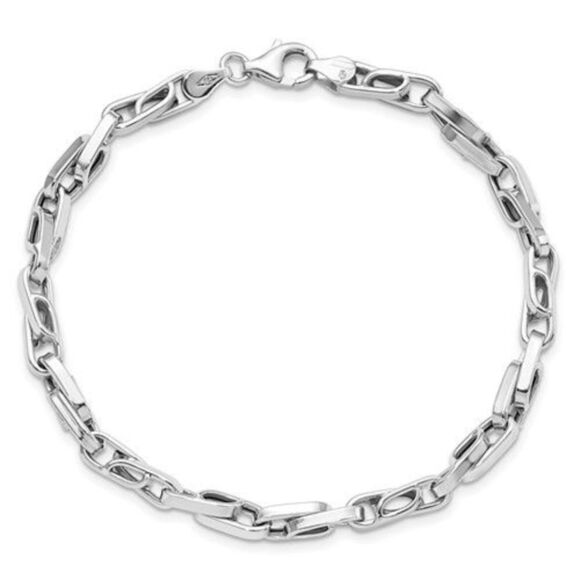 Men's 14K White Gold Polished Fancy Link Bracelet, 8.25 inches long